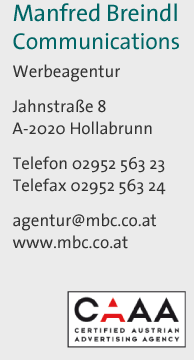 Manfred Breindl Communications, Werbeagentur, Werbung, Jahnstraße 8, A-2020 Hollabrunn, Telefon 02952 563 23, Telefax 02952 563 24, agentur@mbc.co.at, www.mbc.co.at